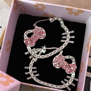 Hello Kitty Style Pink Crystal Bow Earrings for Women